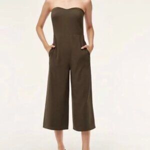 ARITZIA BABATON Roshan Khaki‎ Green Strapless Wide Leg Jumpsuit Size 0